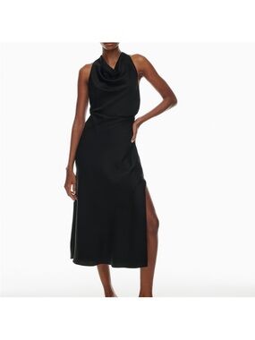 NWT Aritzia black satin Cowl Neck Halter Midi Dress size 8 $148 msrp